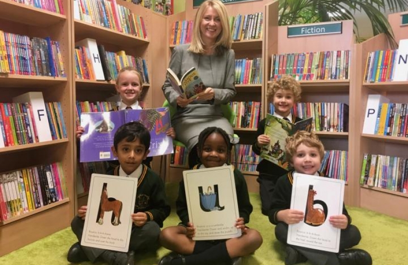 Esther meets pupils in Lacey Green School's Library