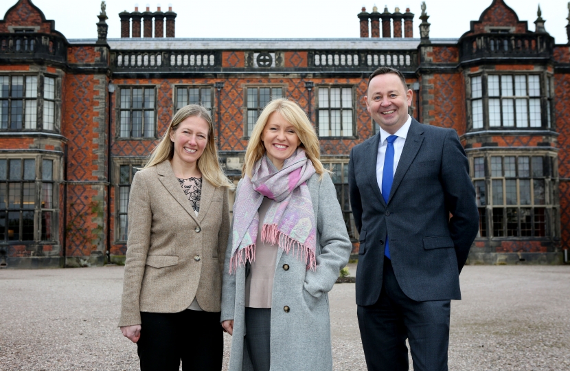 Annika Flower of Arley Hall, Mark Livesey CEO of Marketing Cheshire and Esther McVey MP