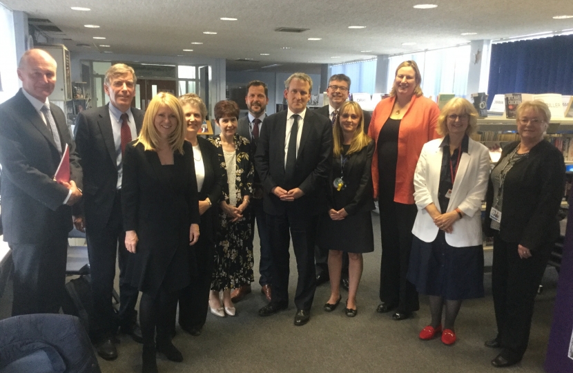 Damian Hinds with Esther, David Rutley MP, Antoinette Sandbach MP and local Headteachers