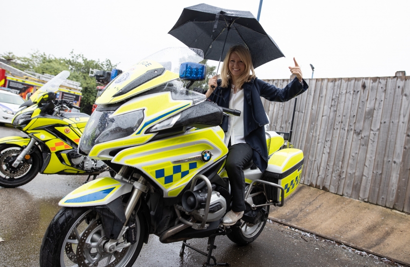 Esther tries a police motorbike for size!