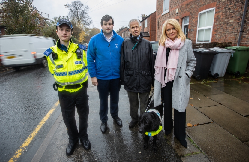 Esther with Brian Rigg, PCSO James Morris and Adam Marsh from the Guide Dog training centre