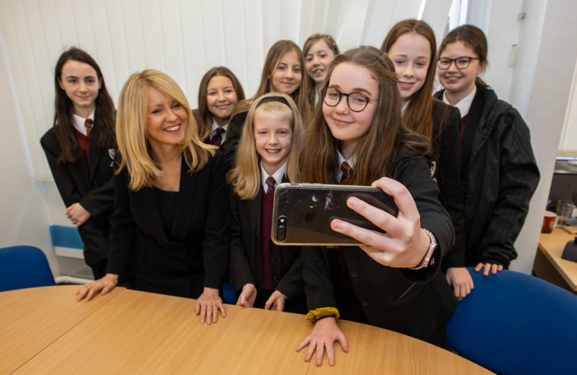 Esther with pupils from WHS- and a selfie!